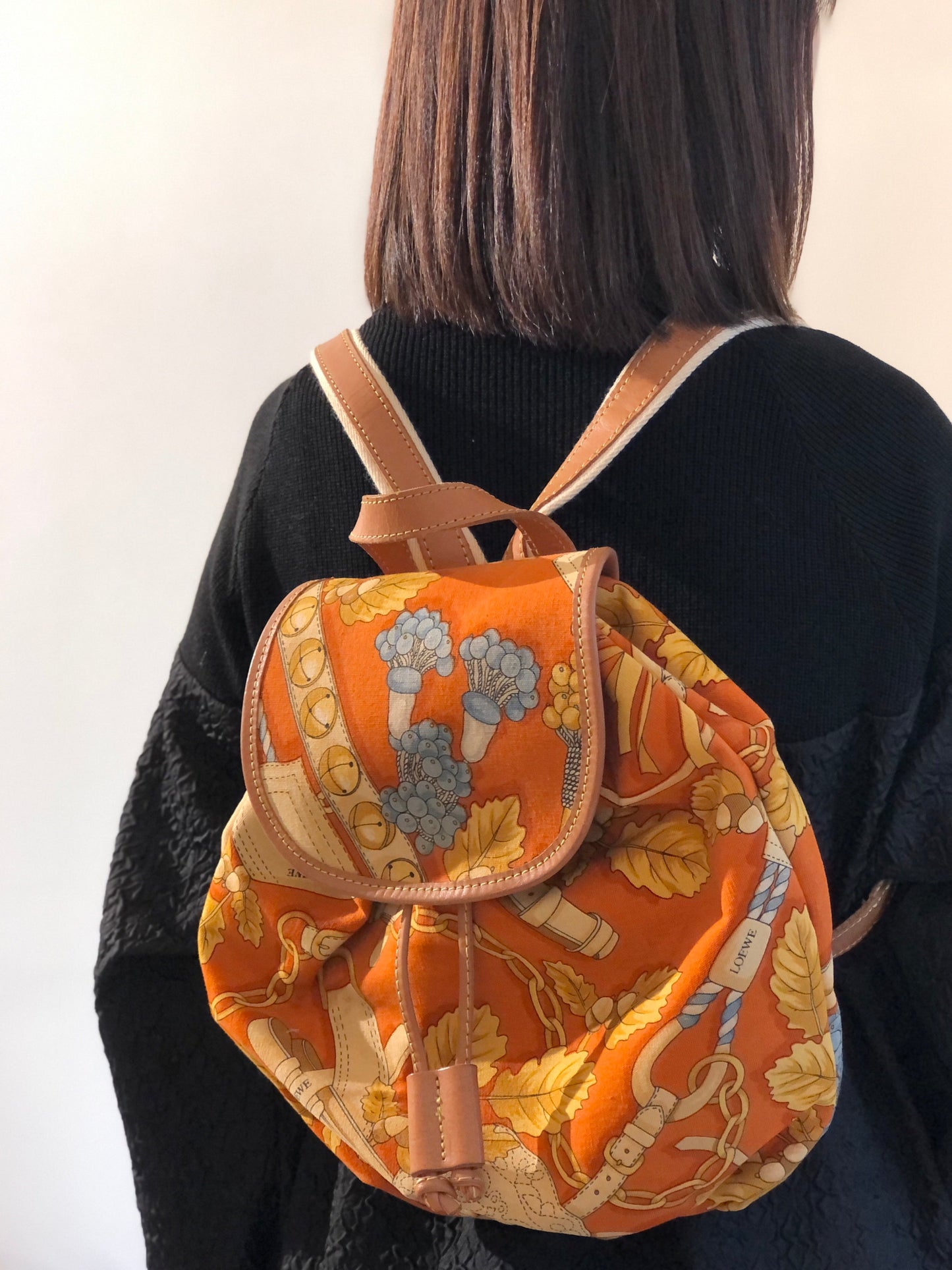 LOEWE Whole Pattern Fabric Backpack Orange Vintage Old 5fcmyi