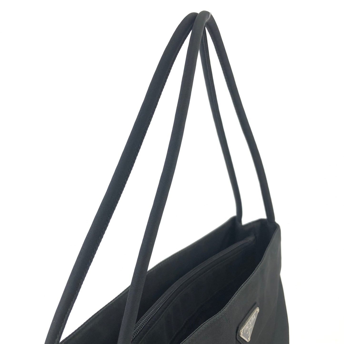 PRADA  triangle logo Nylon one handle  tote bag black Vintage Old 44guk3