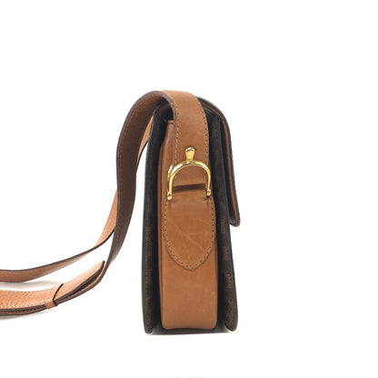 CELINE Macadam Horse carriage Leather crossbody  Shoulder bag Brown Vintage Old Celine 6pg6byー