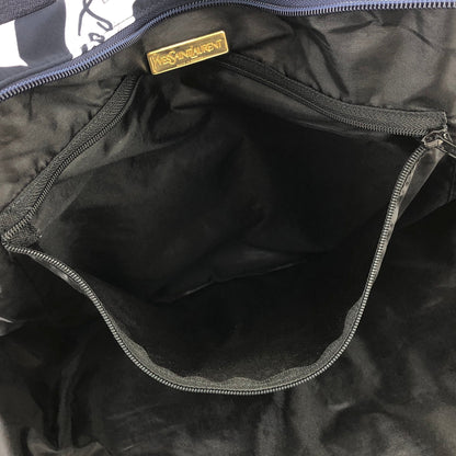 Yves Saint Laurent YSL Charm Logo Whole Pattern Nylon Totebag Navy Vintage Old kst34p