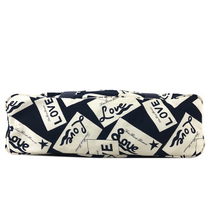 Yves Saint Laurent YSL Charm Logo Whole Pattern Nylon Totebag Navy Vintage Old kst34p