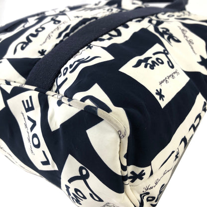 Yves Saint Laurent YSL Charm Logo Whole Pattern Nylon Totebag Navy Vintage Old kst34p