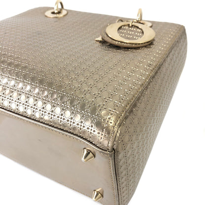 Christian Dior Lady dior 中 Micro Cannage 皮革手提包單肩包 青銅色 dhuimx