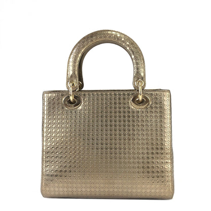 Christian Dior Lady dior 中 Micro Cannage 皮革手提包單肩包 青銅色 dhuimx