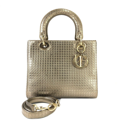 Christian Dior Lady dior 中 Micro Cannage 皮革手提包單肩包 青銅色 dhuimx