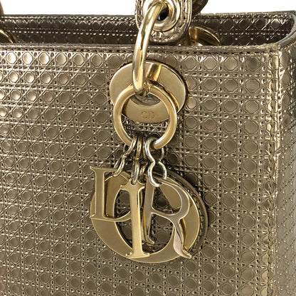 Christian Dior Lady dior 中 Micro Cannage 皮革手提包單肩包 青銅色 dhuimx