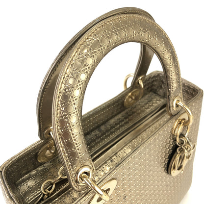 Christian Dior Lady dior 中 Micro Cannage 皮革手提包單肩包 青銅色 dhuimx