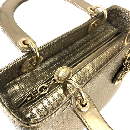 Christian Dior Lady dior 中 Micro Cannage 皮革手提包單肩包 青銅色 dhuimx