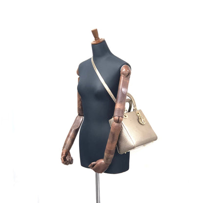 Christian Dior Lady dior 中 Micro Cannage 皮革手提包單肩包 青銅色 dhuimx