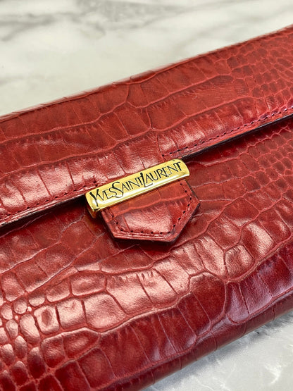 Yves Saint Laurent Logo Long Wallet Red YSL Vintage Accessory wwj8wz