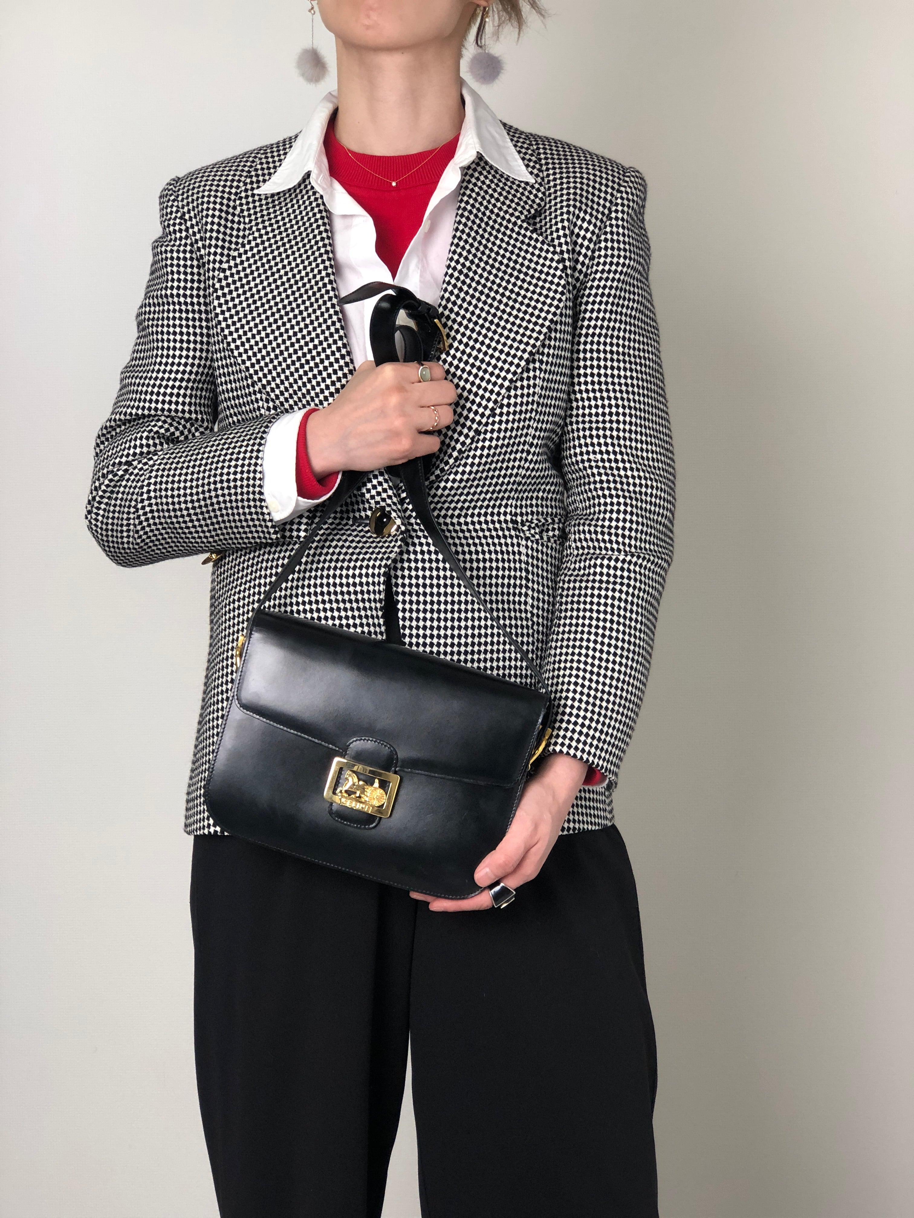 CELINE Horse Carriage Shoulder bag Black Vintage jw6dji