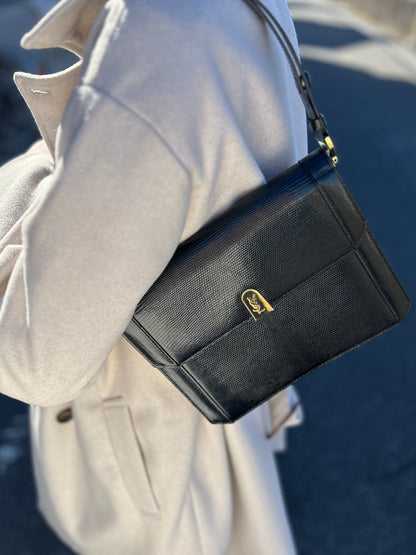 Yves Saint Laurent YSL Logo Handbag Shoulder bag Black Vintage 5nbvi3