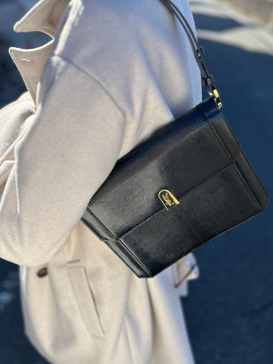 Yves Saint Laurent YSL Logo Handbag Shoulder bag Black Vintage 5nbvi3