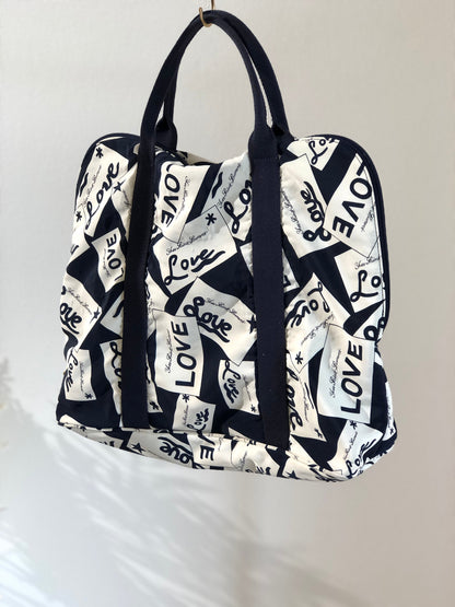 Yves Saint Laurent YSL Charm Logo Whole Pattern Nylon Totebag Navy Vintage Old kst34p