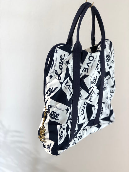 Yves Saint Laurent YSL Charm Logo Whole Pattern Nylon Totebag Navy Vintage Old kst34p