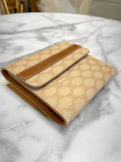 CELINE Macadam Logo Clasp Wallet Beige Vintage Old Celine 5yevmw