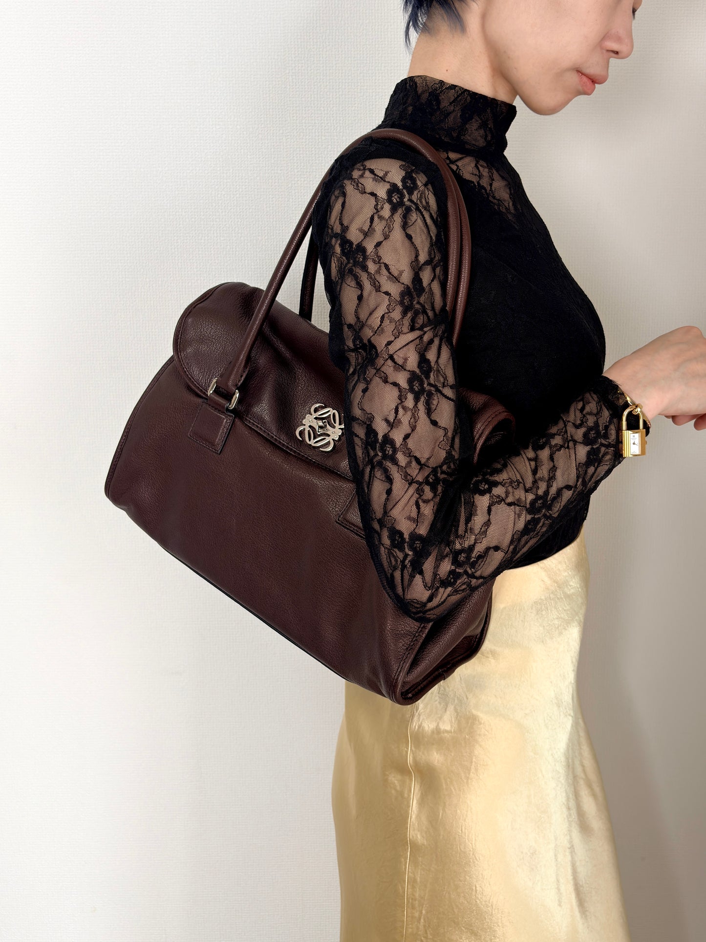 LOEWE Alamo Anagram Handbag Totebag Brown Vintage 6gpe63