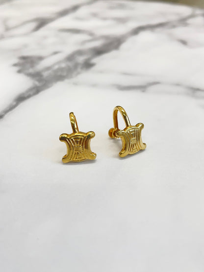 CELINE Triomphe Earrings Gold Vintage Old Celine nvi6c8