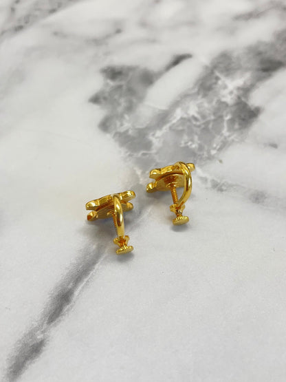 CELINE Triomphe Earrings Gold Vintage Old Celine nvi6c8