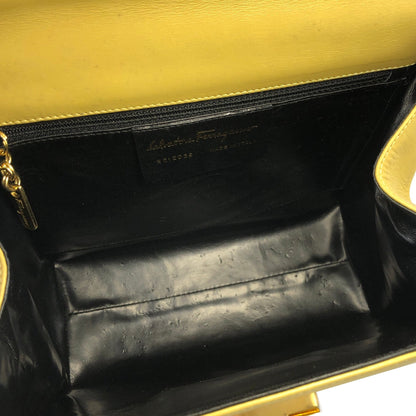 Salvatore Ferragamo Gancini Leather 2way Shoulderbag Handbag Beige Vintage Old yellow ei4hpe