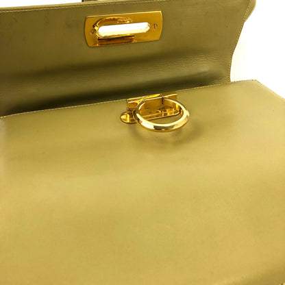 Salvatore Ferragamo Gancini Leather 2way Shoulderbag Handbag Beige Vintage Old yellow ei4hpe