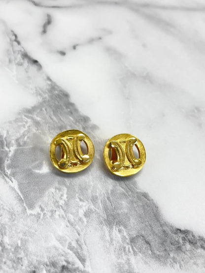 CELINE Triomphe Circle Earrings Gold Vintage Old Celine a625ff