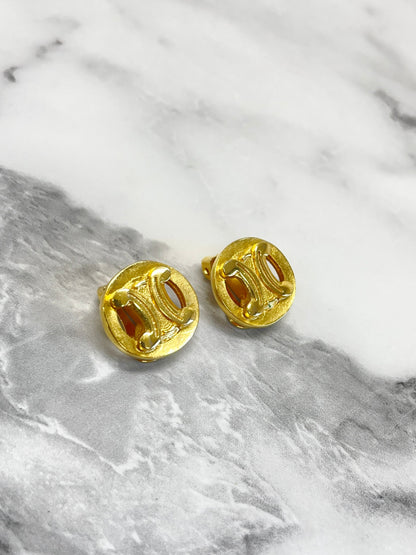CELINE Triomphe Circle Earrings Gold Vintage Old Celine a625ff