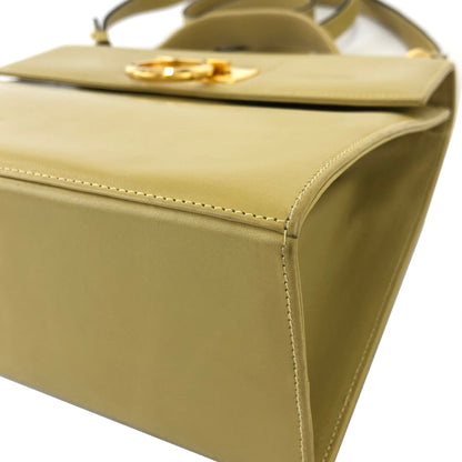 Salvatore Ferragamo Gancini Leather 2way Shoulderbag Handbag Beige Vintage Old yellow ei4hpe