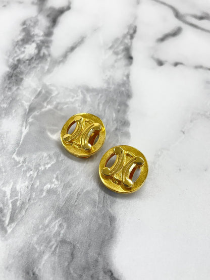CELINE Triomphe Circle Earrings Gold Vintage Old Celine a625ff