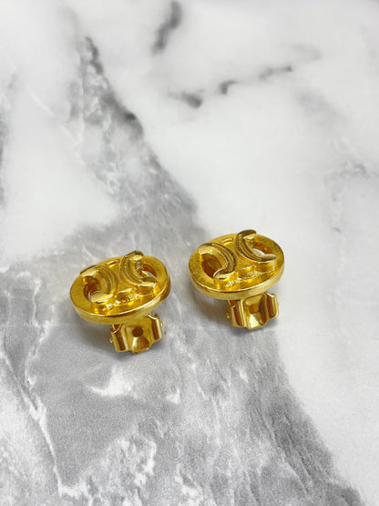 CELINE Triomphe Circle Earrings Gold Vintage Old Celine a625ff