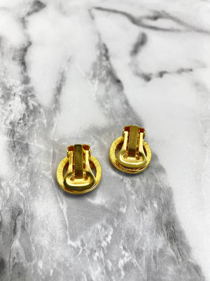CELINE Triomphe Circle Earrings Gold Vintage Old Celine a625ff