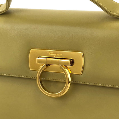 Salvatore Ferragamo Gancini Leather 2way Shoulderbag Handbag Beige Vintage Old yellow ei4hpe