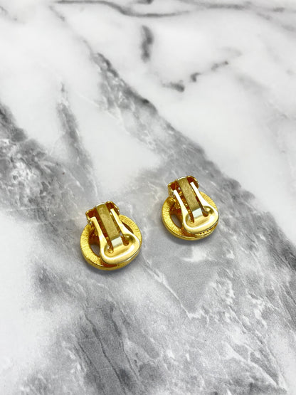 CELINE Triomphe Circle Earrings Gold Vintage Old Celine a625ff