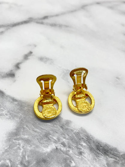 CELINE Triomphe Circle Earrings Gold Vintage Old Celine a625ff