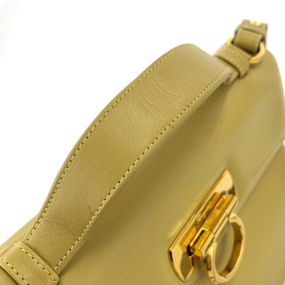 Salvatore Ferragamo Gancini Leather 2way Shoulderbag Handbag Beige Vintage Old yellow ei4hpe