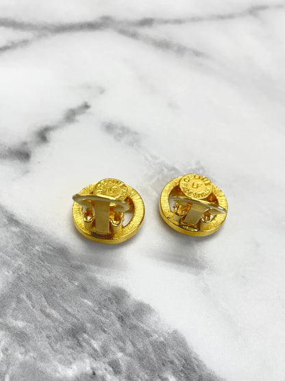 CELINE Triomphe Circle Earrings Gold Vintage Old Celine a625ff