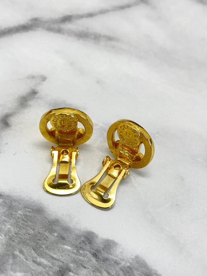CELINE Triomphe Circle Earrings Gold Vintage Old Celine a625ff
