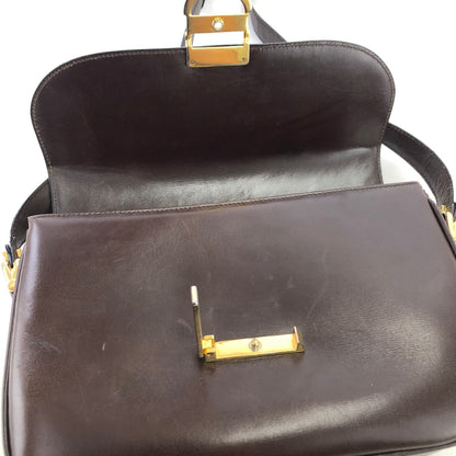 CELINE horseshoe logo leather  crossbody Shoulder bag Brown Vintage Old Celine usmc7d