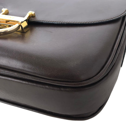CELINE horseshoe logo leather  crossbody Shoulder bag Brown Vintage Old Celine usmc7d