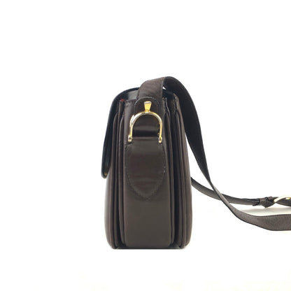 CELINE horseshoe logo leather  crossbody Shoulder bag Brown Vintage Old Celine usmc7d