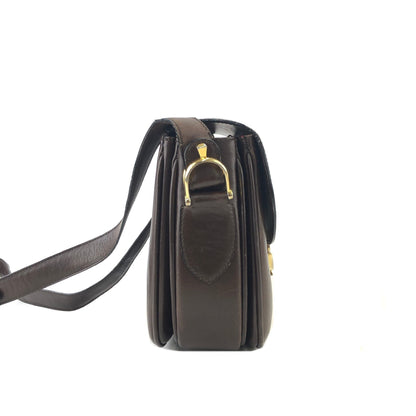 CELINE horseshoe logo leather  crossbody Shoulder bag Brown Vintage Old Celine usmc7d