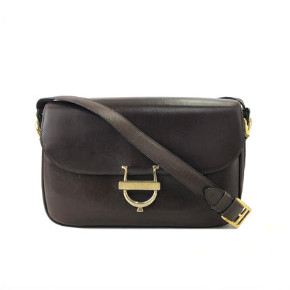 CELINE horseshoe logo leather  crossbody Shoulder bag Brown Vintage Old Celine usmc7d