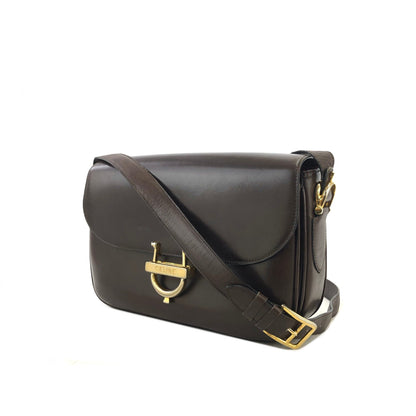 CELINE horseshoe logo leather  crossbody Shoulder bag Brown Vintage Old Celine usmc7d
