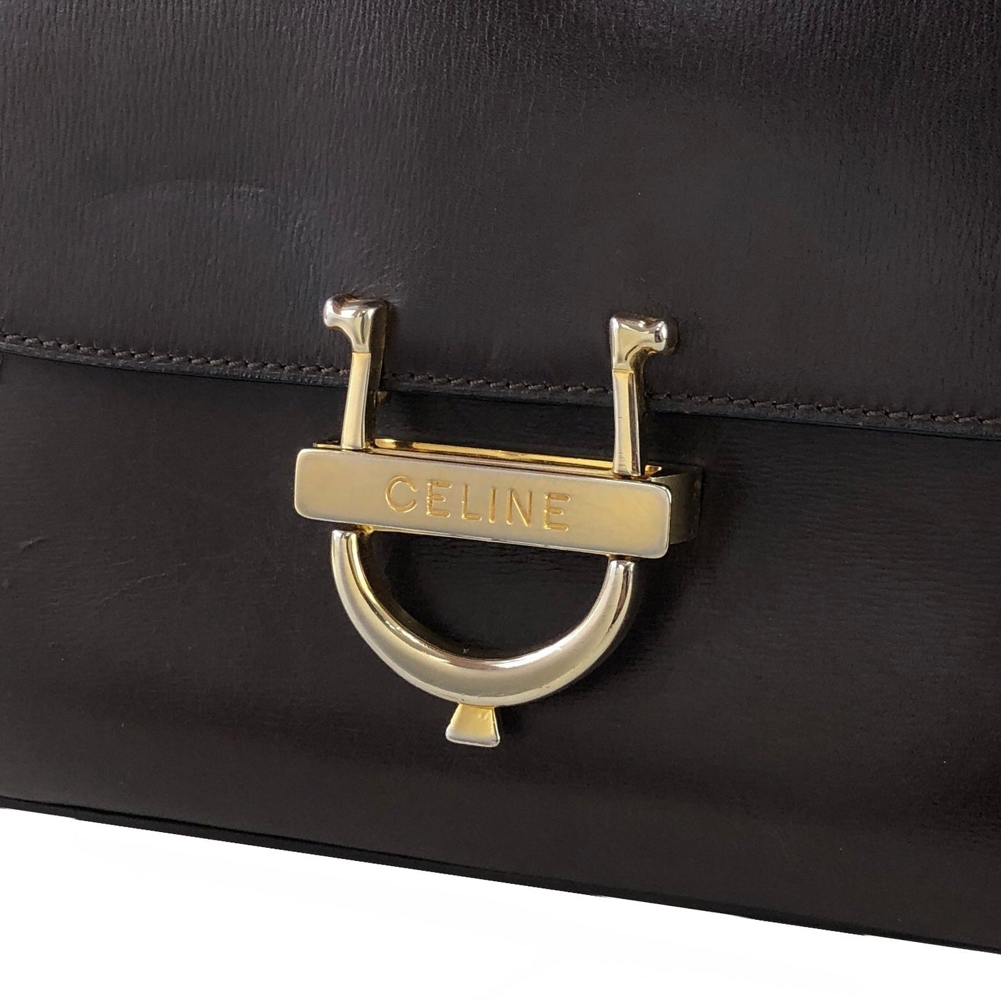 CELINE horseshoe logo leather  crossbody Shoulder bag Brown Vintage Old Celine usmc7d