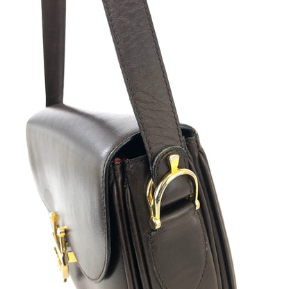 CELINE horseshoe logo leather  crossbody Shoulder bag Brown Vintage Old Celine usmc7d