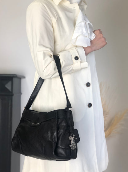 CELINE Horse Carriage Shoulder bag Black Vintage 6inwsp