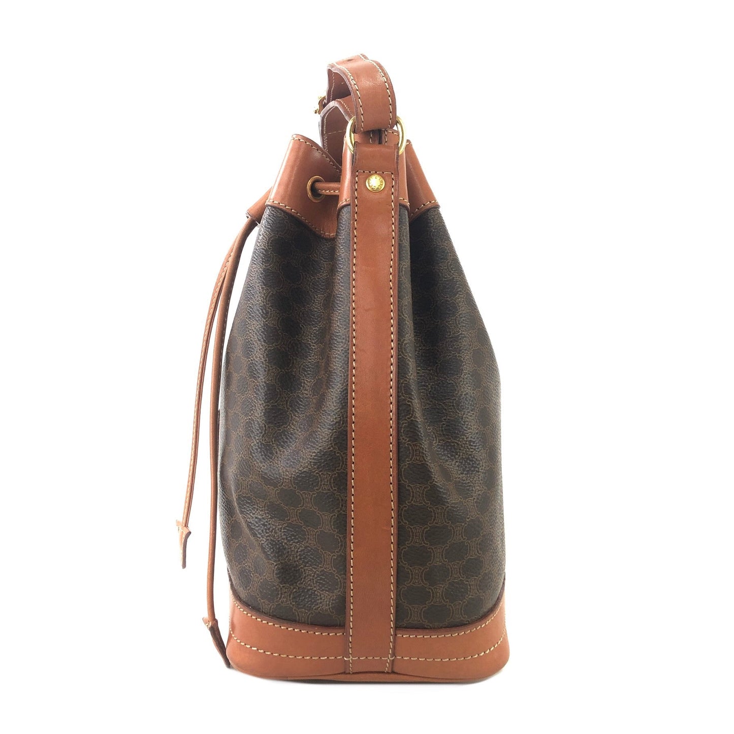 CELINE Macadam Blason Drawstring Bucket Shoulder bag Brown Vintage Old CELINE aicwpz