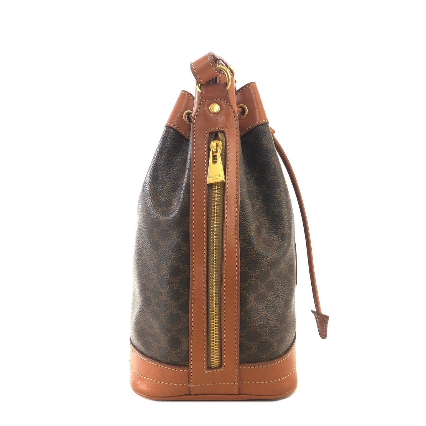 CELINE Macadam Blason Drawstring Bucket Shoulder bag Brown Vintage Old CELINE aicwpz