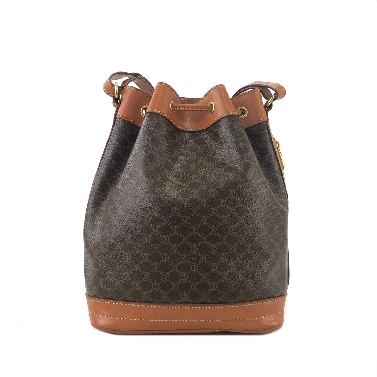 CELINE Macadam Blason Drawstring Bucket Shoulder bag Brown Vintage Old CELINE aicwpz