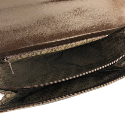 Yves Saint Laurent YSL logo Lizard embossed Round Shoulder bag Brown Vintage Old hw56ct